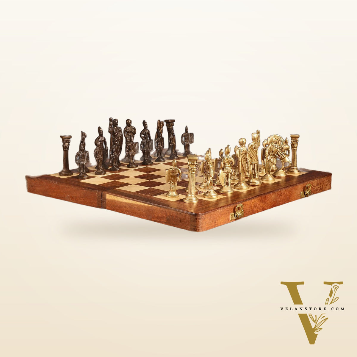 Brass Chess with wooden board