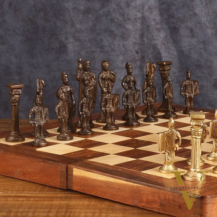 Brass Chess with wooden board