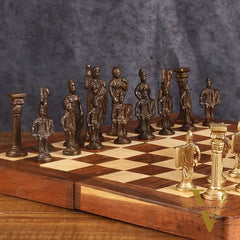 Brass Chess with wooden board