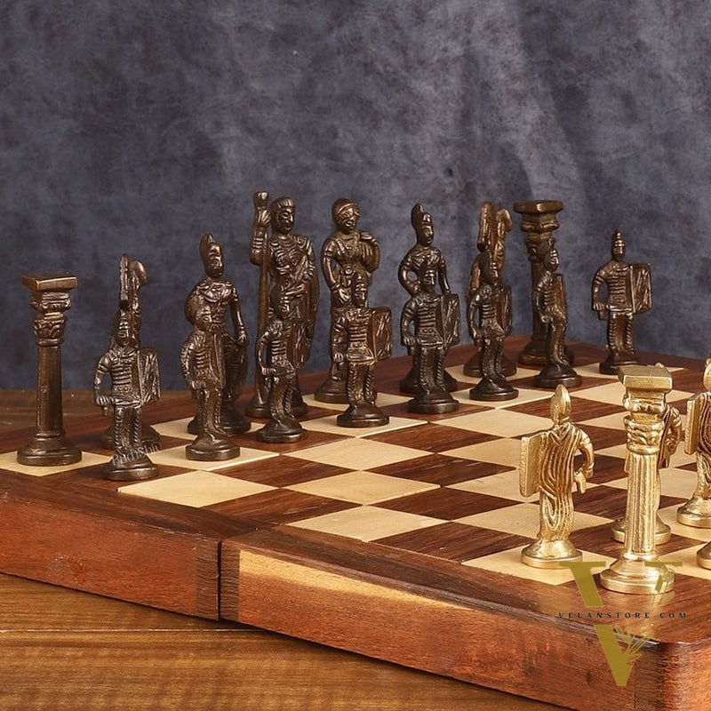 Brass Chess with wooden board