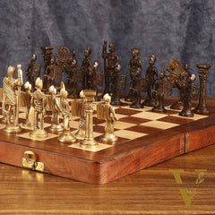 Brass Chess with wooden board