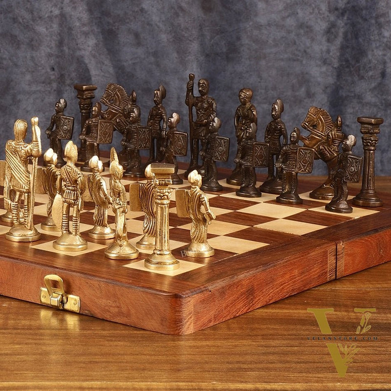 Brass Chess with wooden board