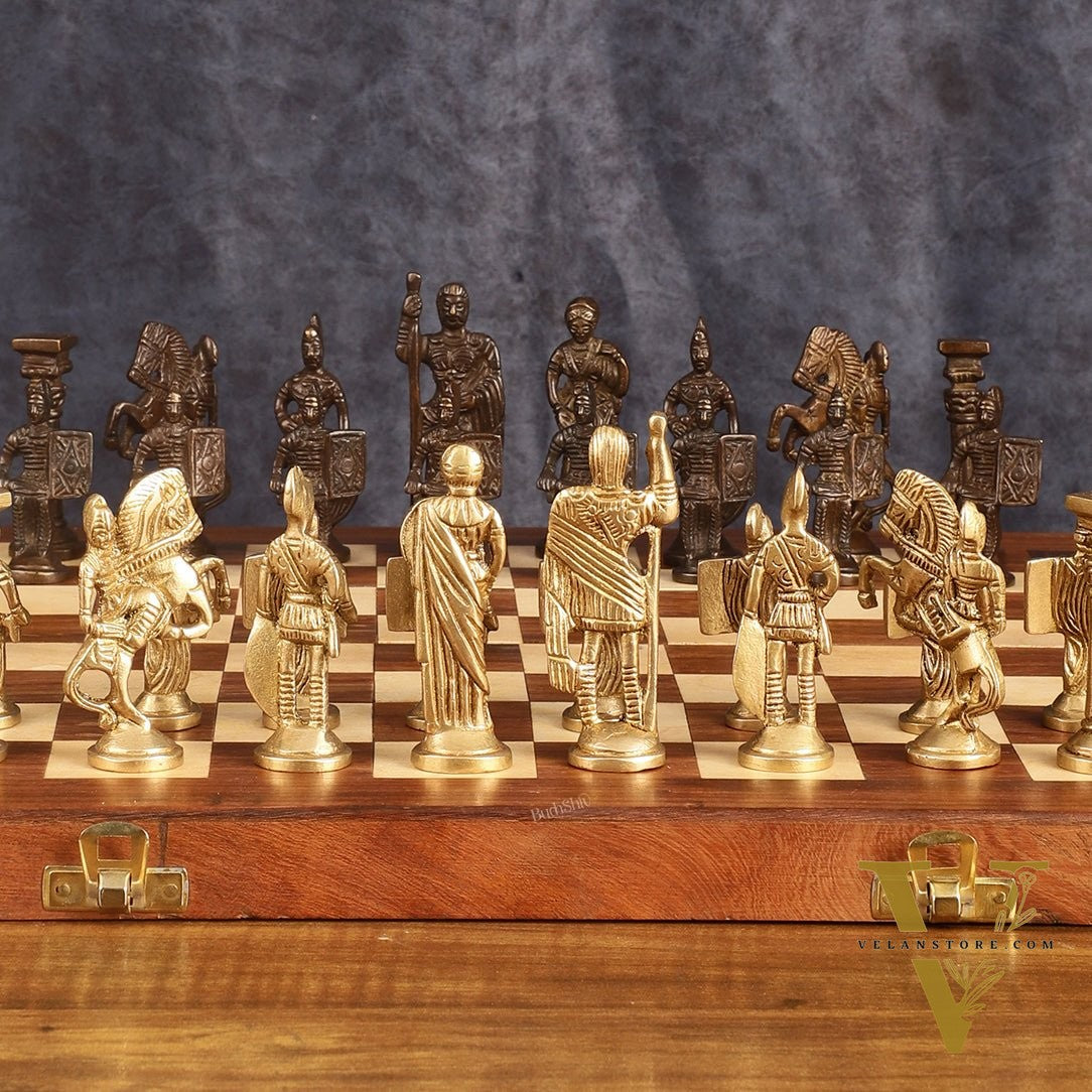 Brass Chess with wooden board