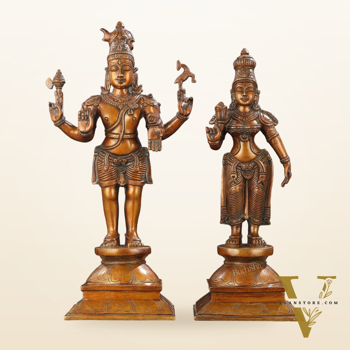 Brass Chola style Lord Shiva and Parvati Idol | 18" Height