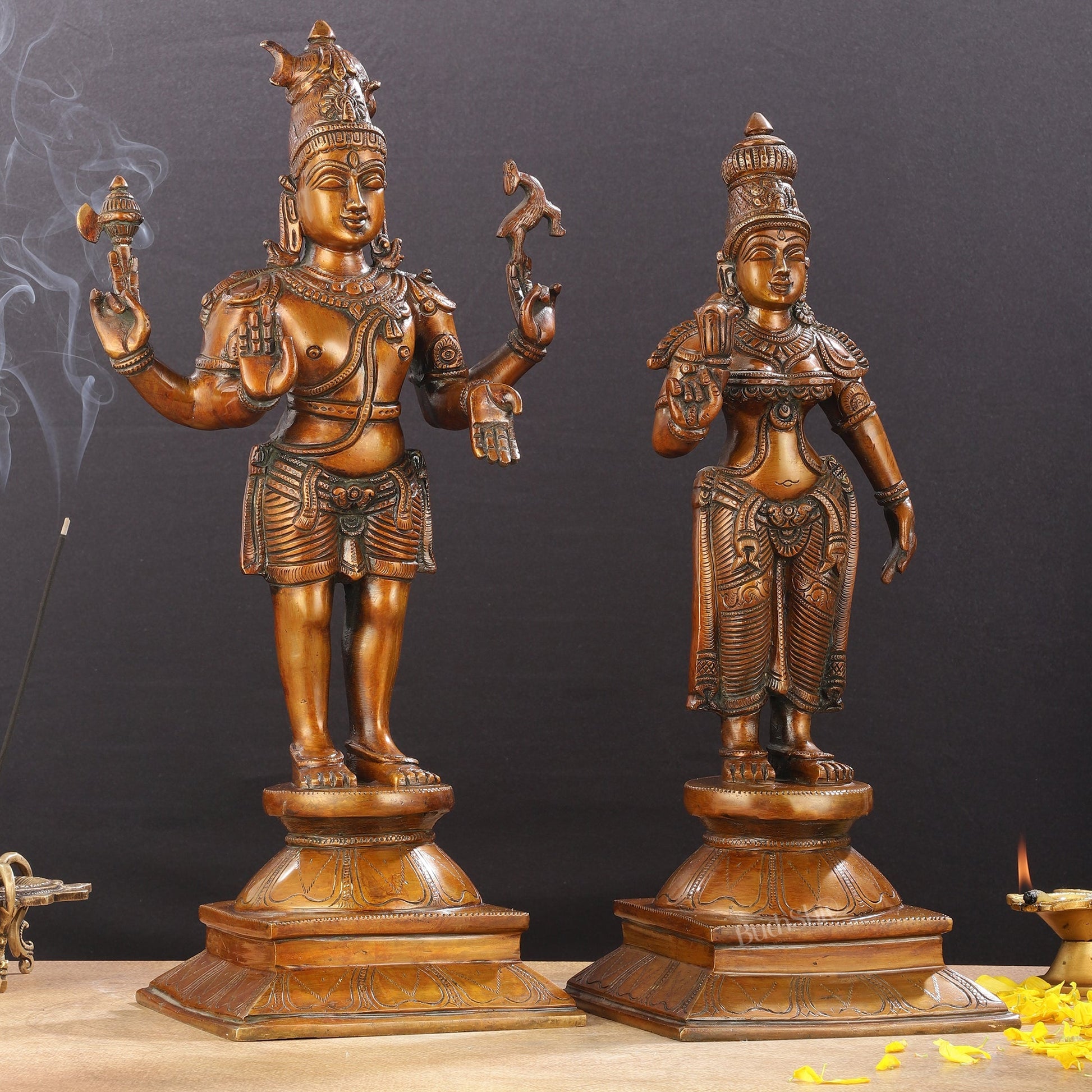 Brass Chola style Lord Shiva and Parvati Idol | 18" Height