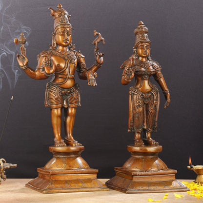 Brass Chola style Lord Shiva and Parvati Idol | 18" Height