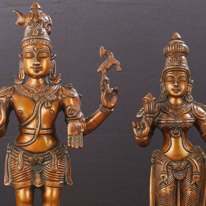 Brass Chola style Lord Shiva and Parvati Idol | 18" Height