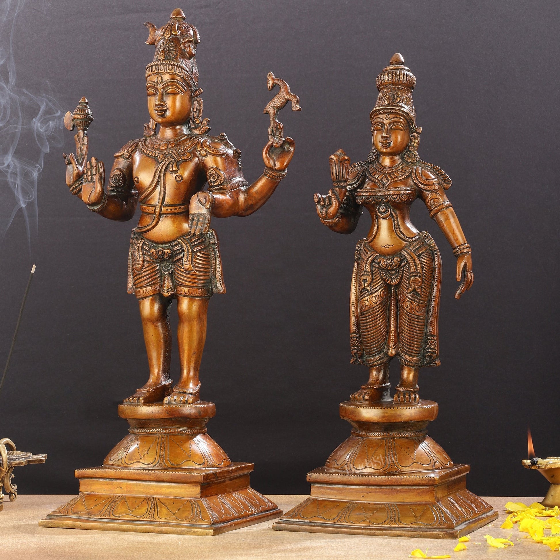 Brass Chola style Lord Shiva and Parvati Idol | 18" Height