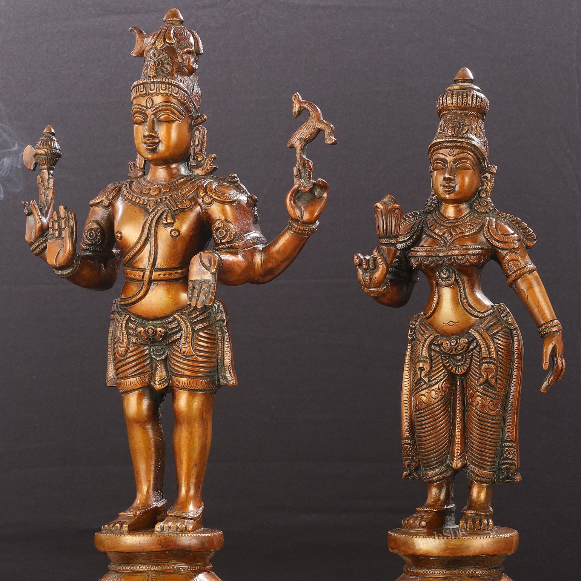Brass Chola style Lord Shiva and Parvati Idol | 18" Height