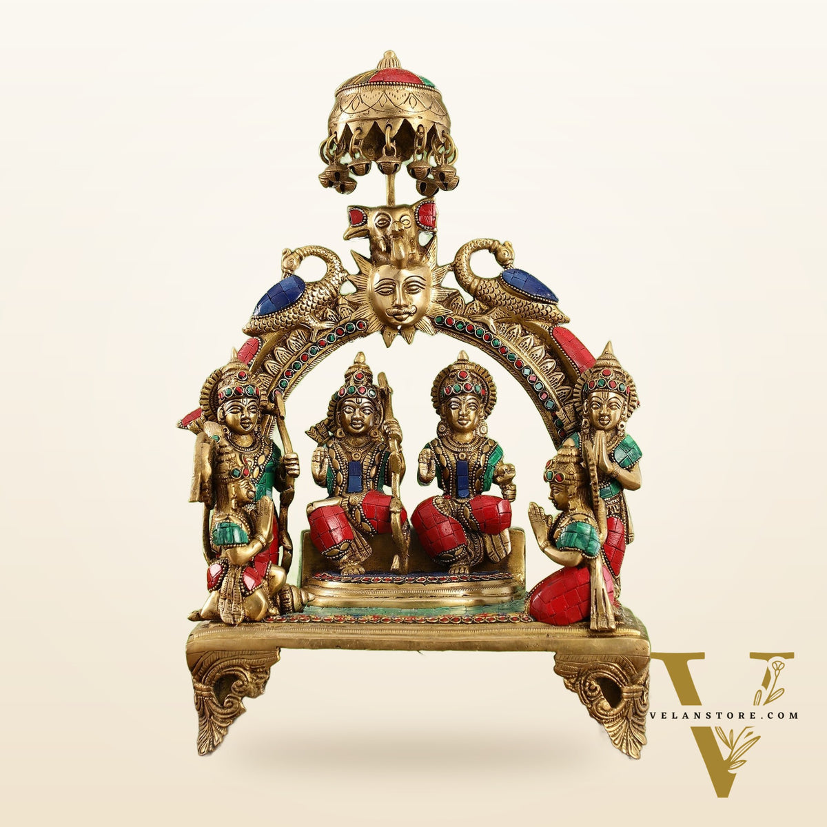 Brass Complete Ram Darbar (Ramapatabhishekam) Statue 16 inch with stonework
