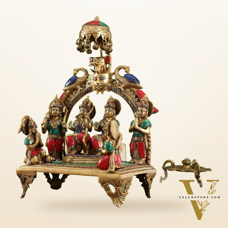 Brass Complete Ram Darbar (Ramapatabhishekam) Statue 16 inch with stonework