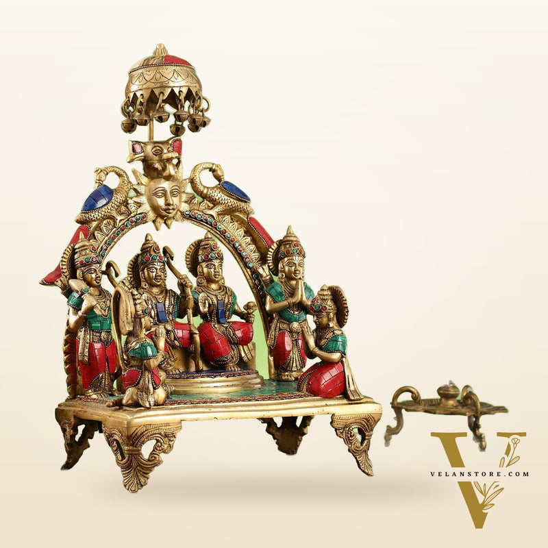 Brass Complete Ram Darbar (Ramapatabhishekam) Statue 16 inch with stonework