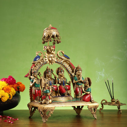 Brass Complete Ram Darbar (Ramapatabhishekam) Statue 16 inch with stonework