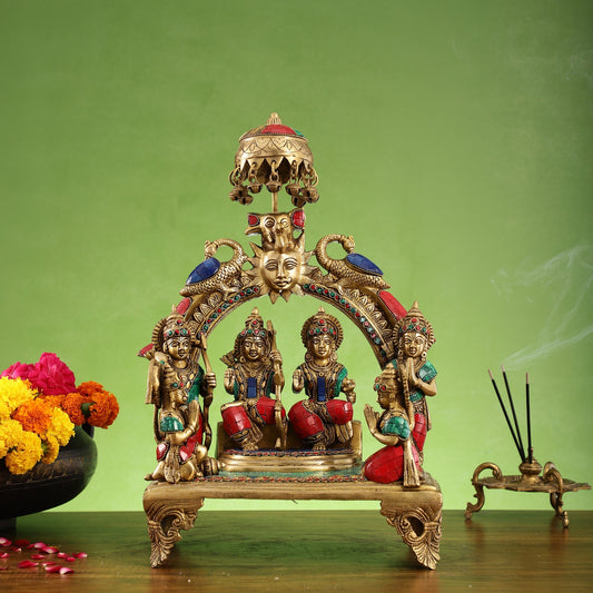 Brass Complete Ram Darbar (Ramapatabhishekam) Statue 16 inch with stonework