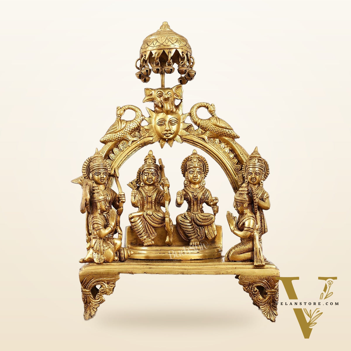 Brass Complete Ram Darbar Statue (Ramapatabhishekam) 16 Inch