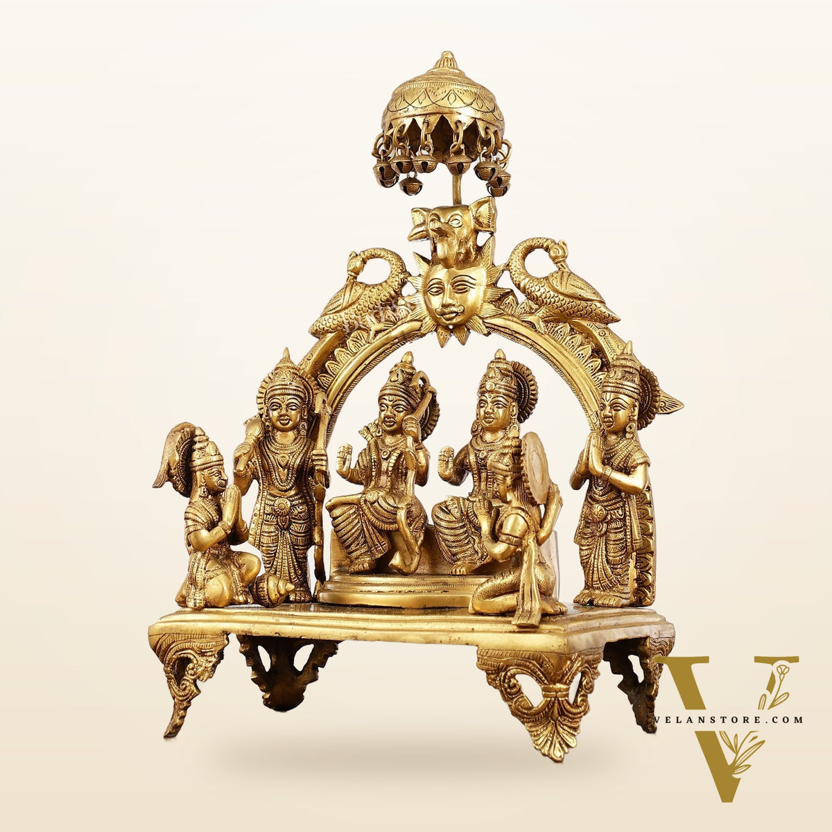 Brass Complete Ram Darbar Statue (Ramapatabhishekam) 16 Inch
