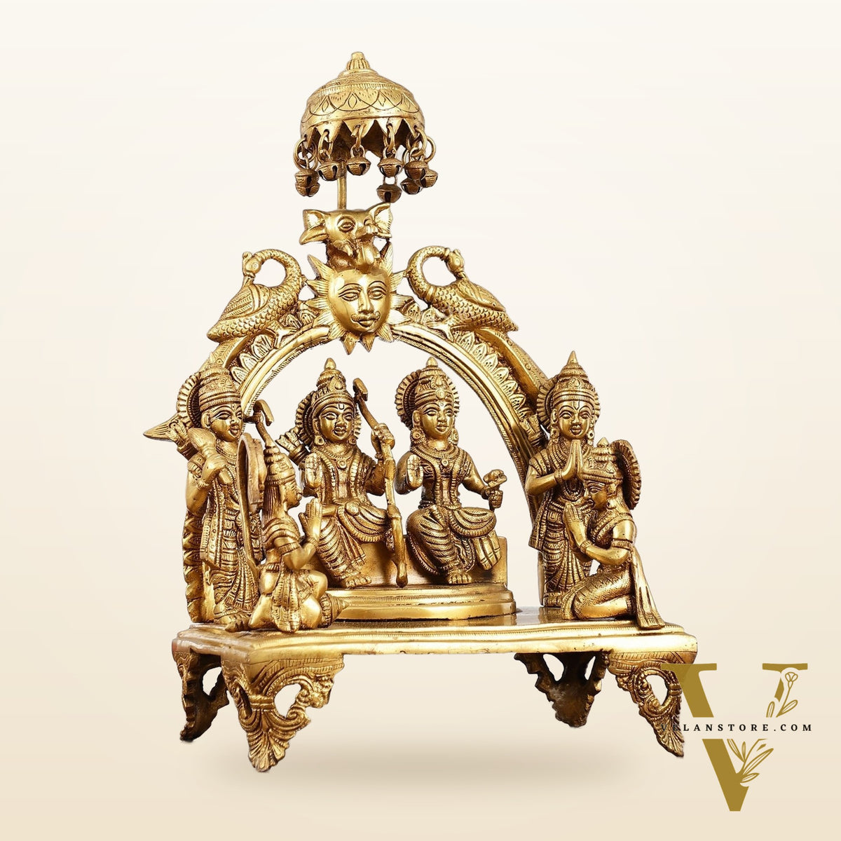 Brass Complete Ram Darbar Statue (Ramapatabhishekam) 16 Inch