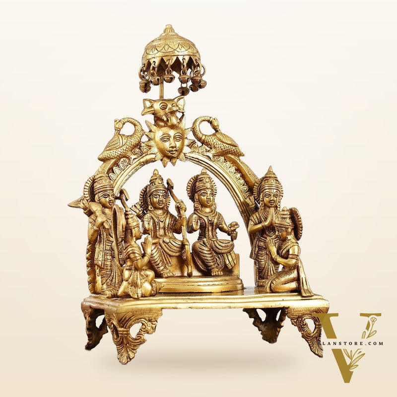 Brass Complete Ram Darbar Statue (Ramapatabhishekam) 16 Inch