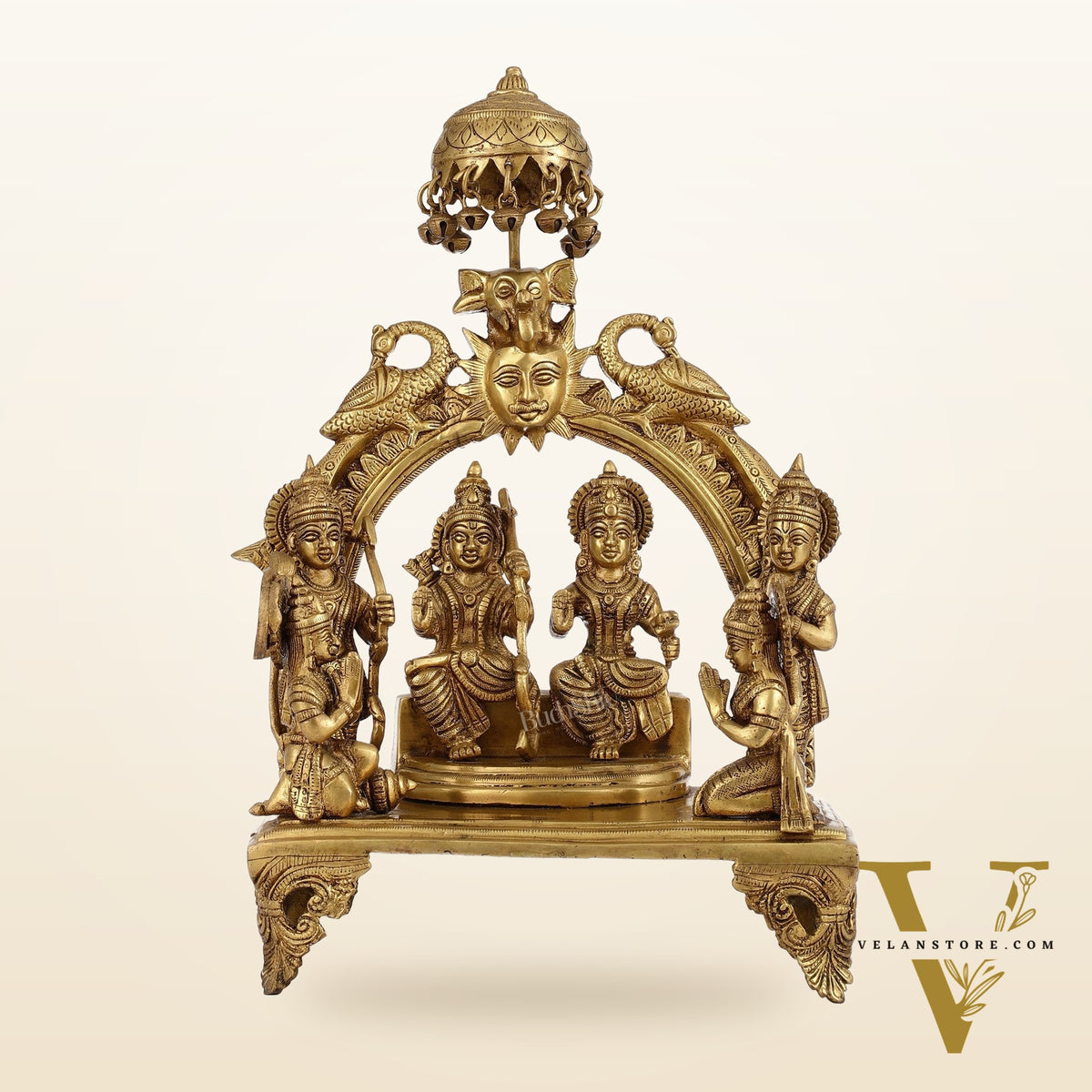 Brass Complete Ram Darbar Statue (Ramapatabhishekam) 16 Inch