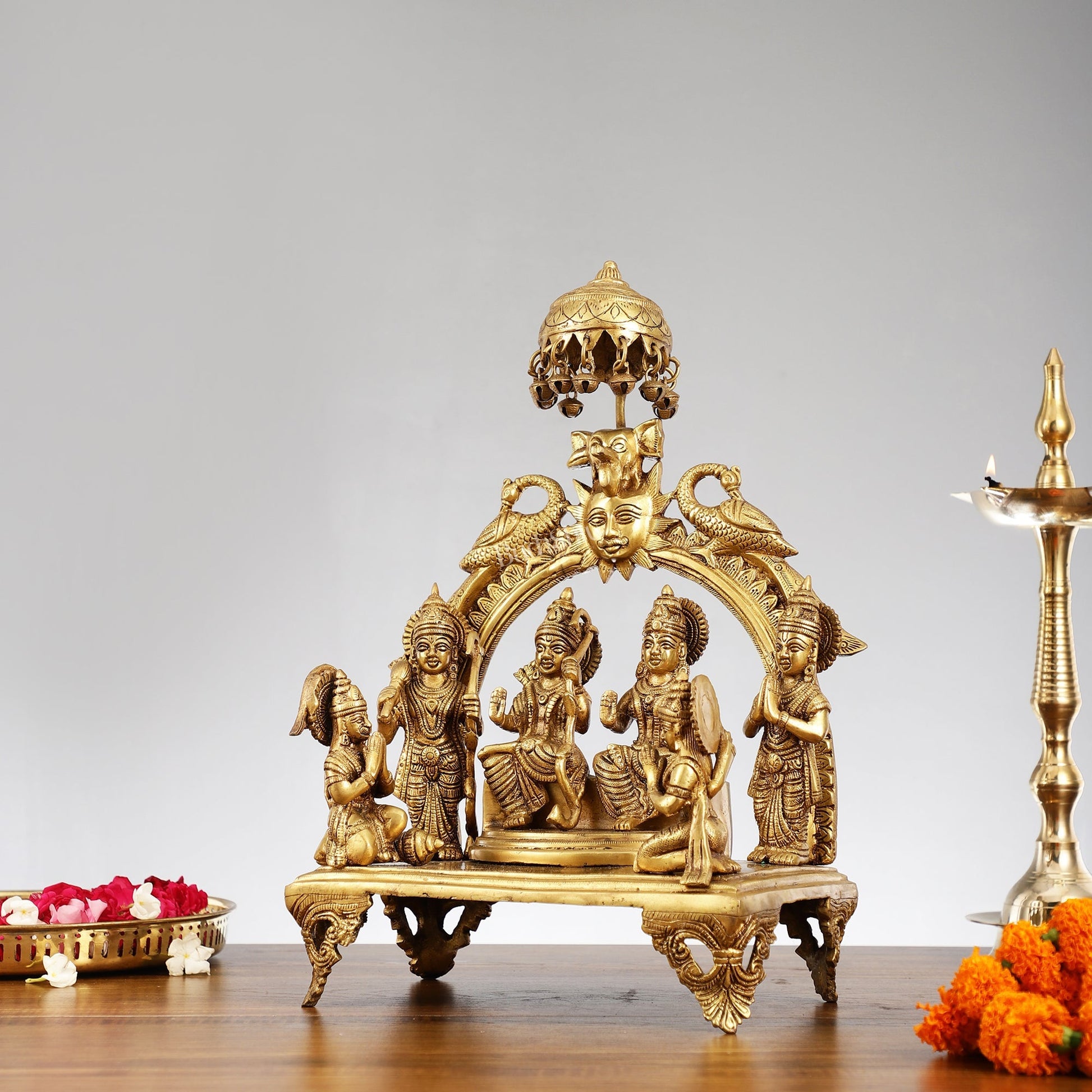 Brass Complete Ram Darbar Statue (Ramapatabhishekam) 16 Inch