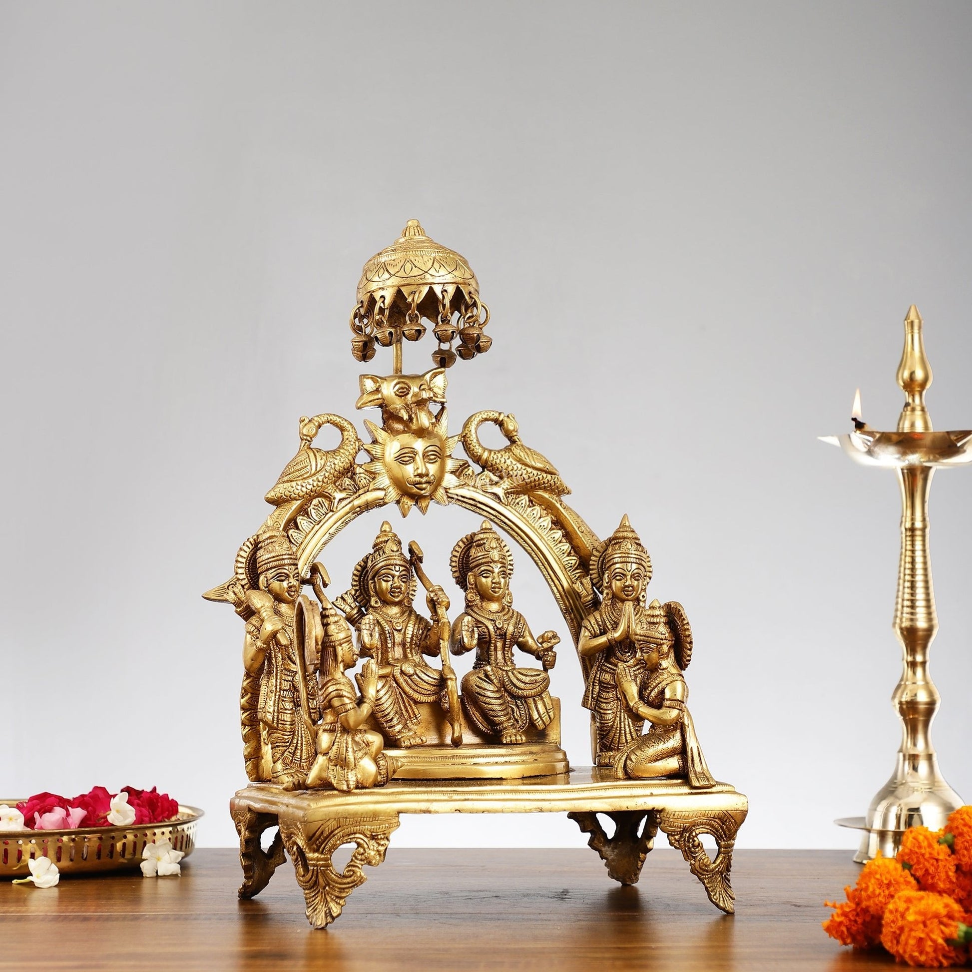 Brass Complete Ram Darbar Statue (Ramapatabhishekam) 16 Inch