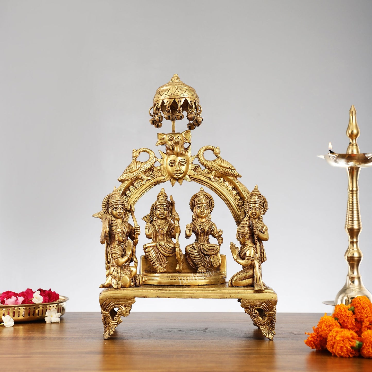 Brass Complete Ram Darbar Statue (Ramapatabhishekam) 16 Inch