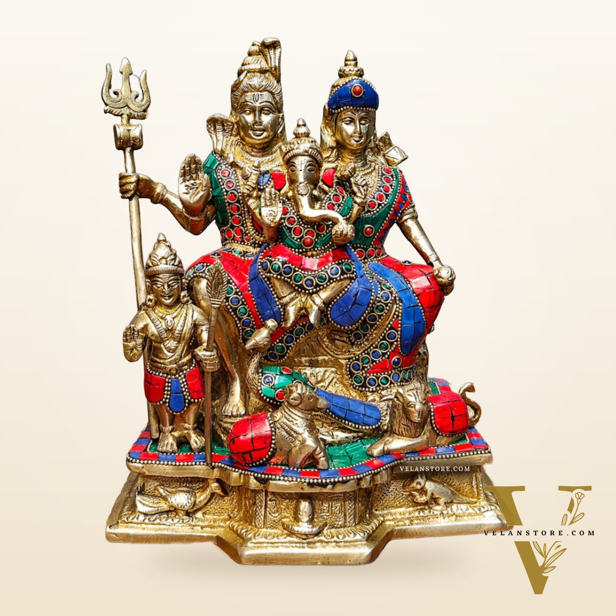 Brass Complete Shiv Parivar Idol - 10 Inch