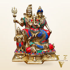 Brass Complete Shiv Parivar Idol - 10 Inch