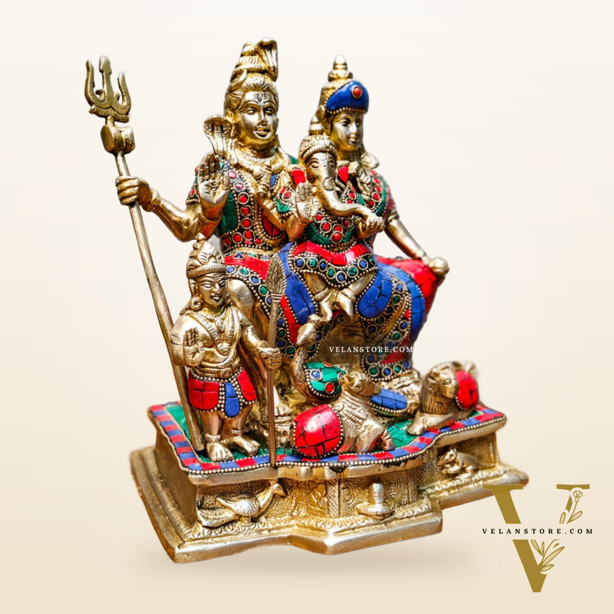 Brass Complete Shiv Parivar Idol - 10 Inch