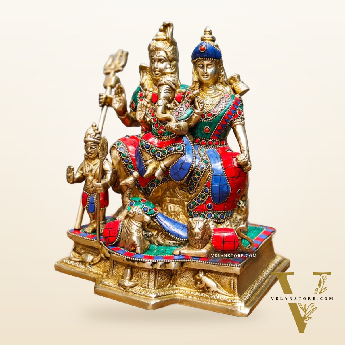 Brass Complete Shiv Parivar Idol - 10 Inch