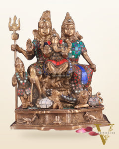 Brass Complete Shiv Parivar Idol - 10 Inch with stonework