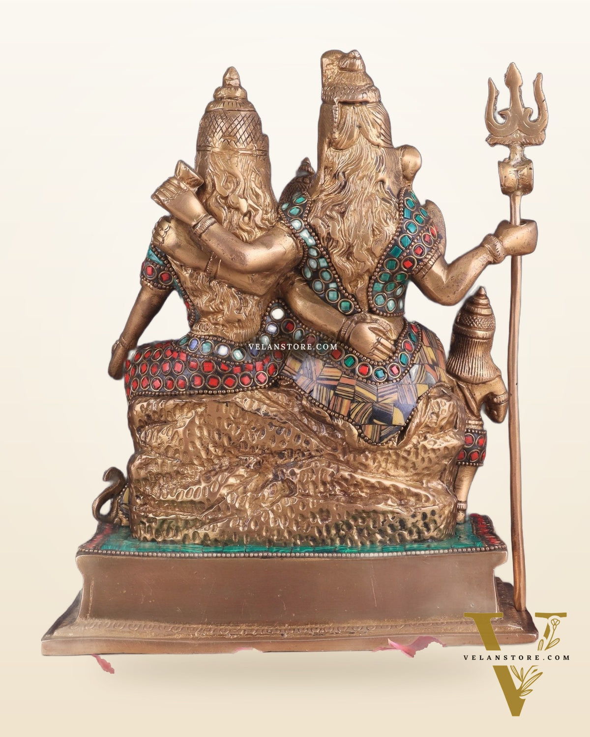 Brass Complete Shiv Parivar Idol - 10 Inch with stonework