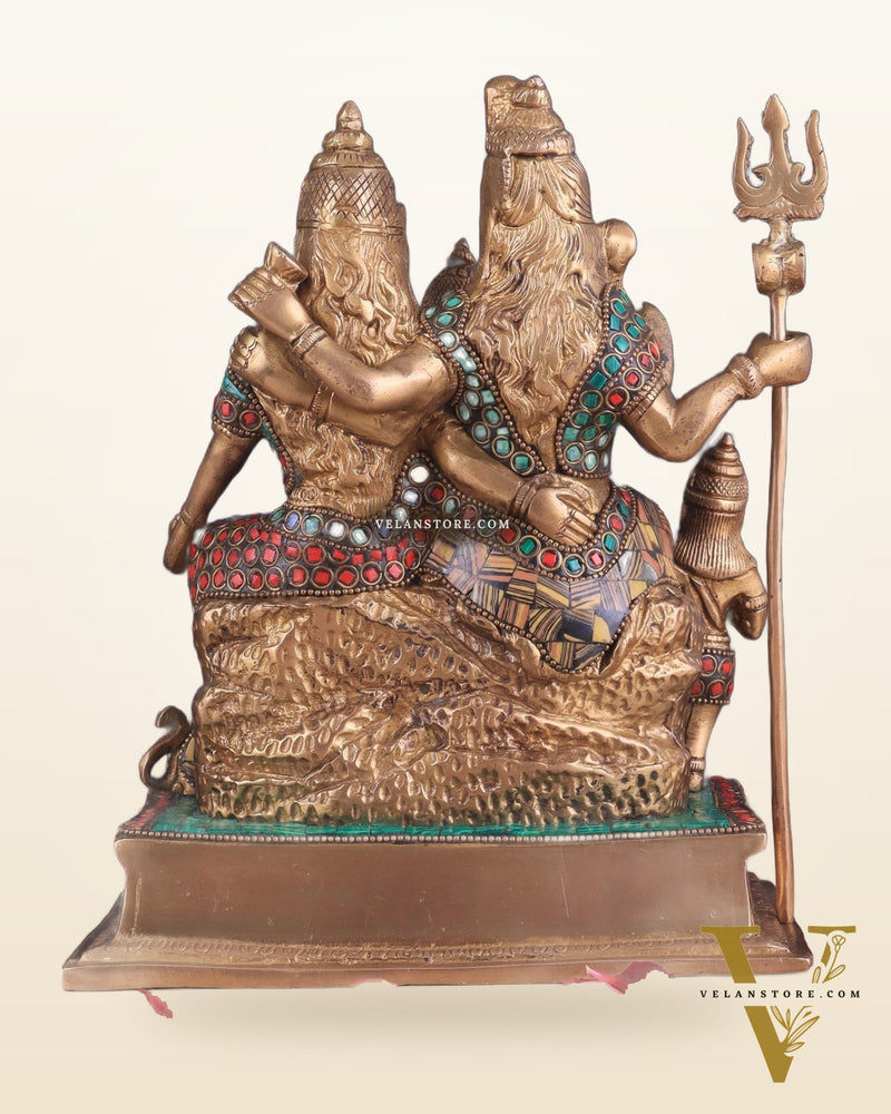 Brass Complete Shiv Parivar Idol - 10 Inch with stonework