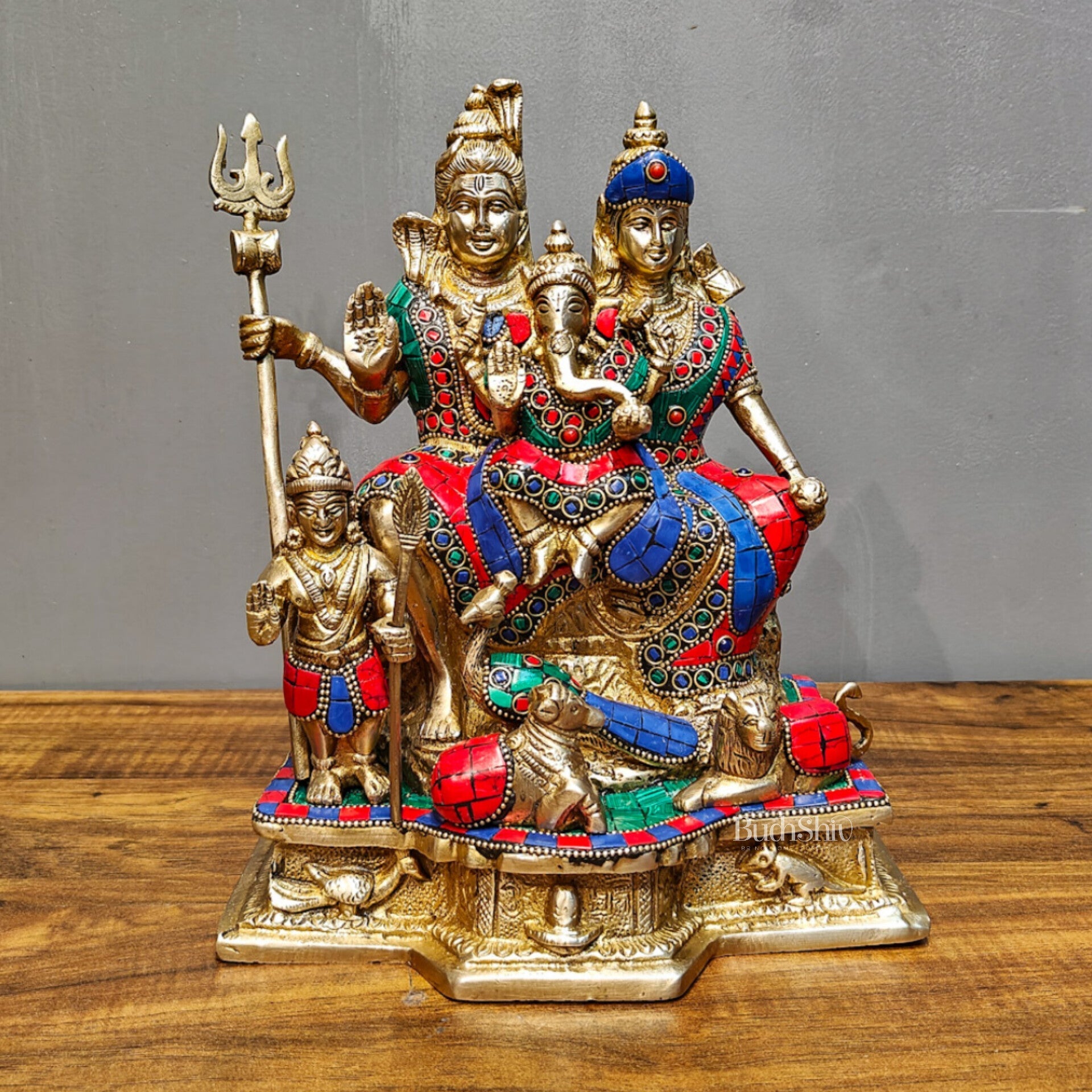 Brass Complete Shiv Parivar Idol - 10 Inch