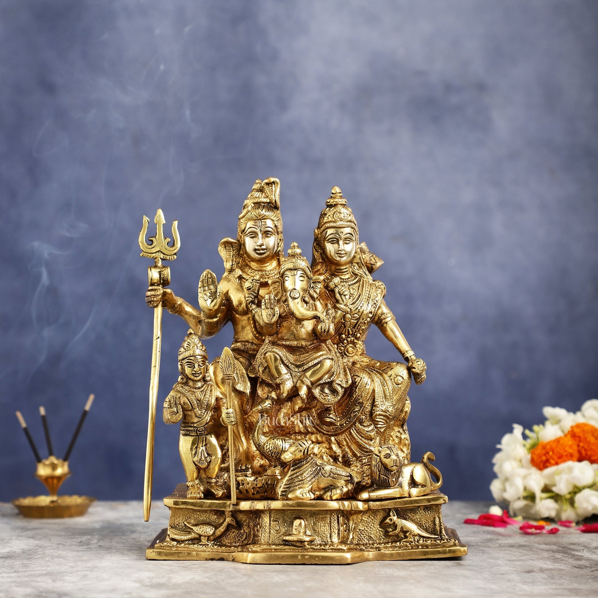 Brass Complete Shiv Parivar Idol - 10 Inch