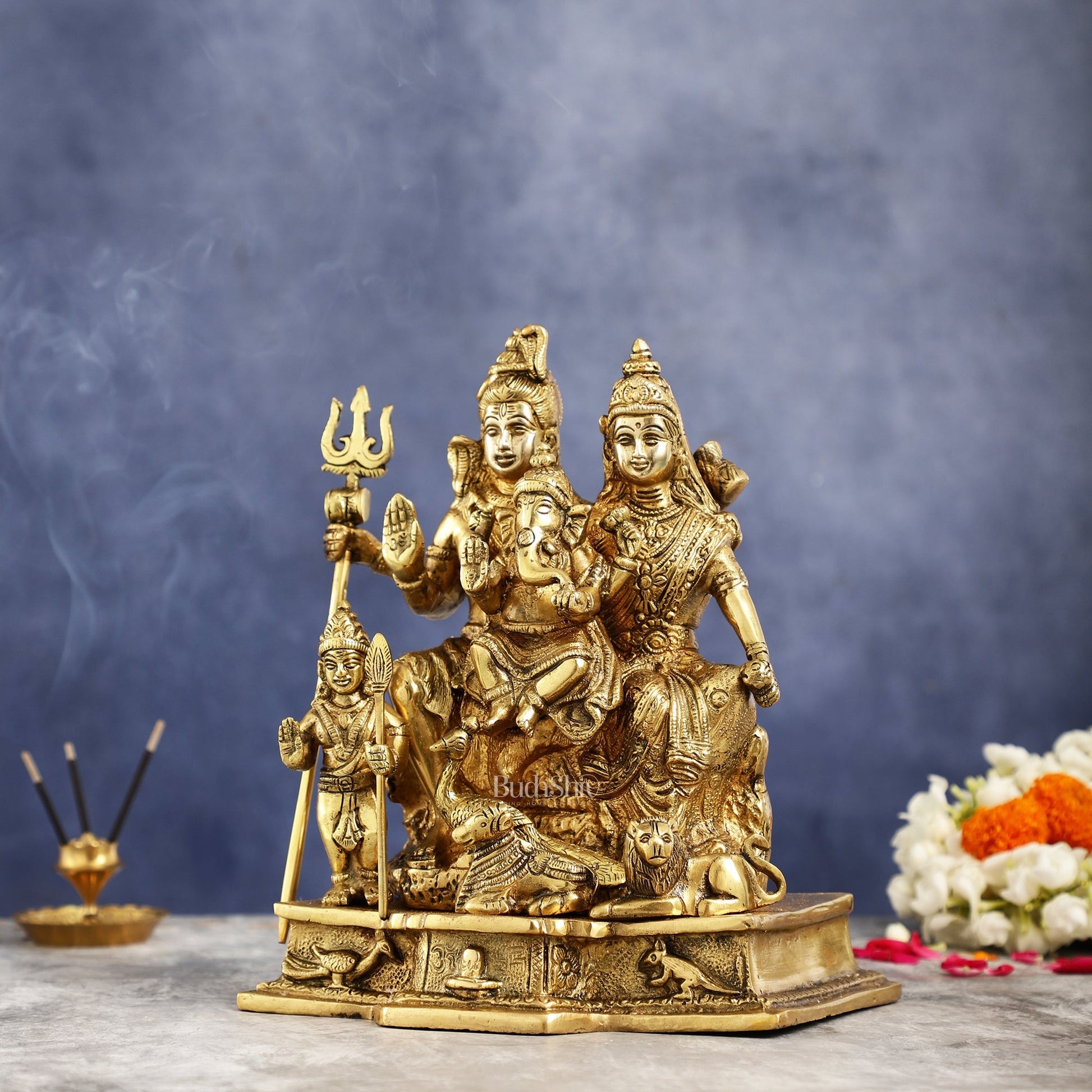 Brass Complete Shiv Parivar Idol - 10 Inch
