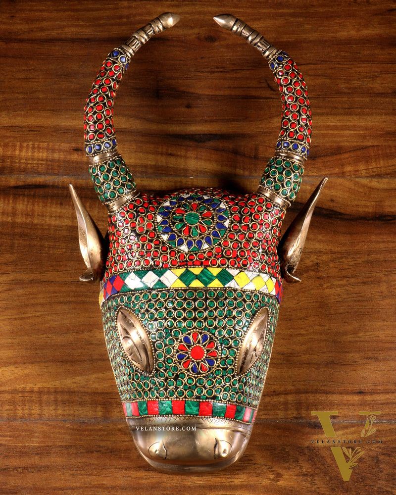 Brass Cow Head Wall Hanging – stonework 12"