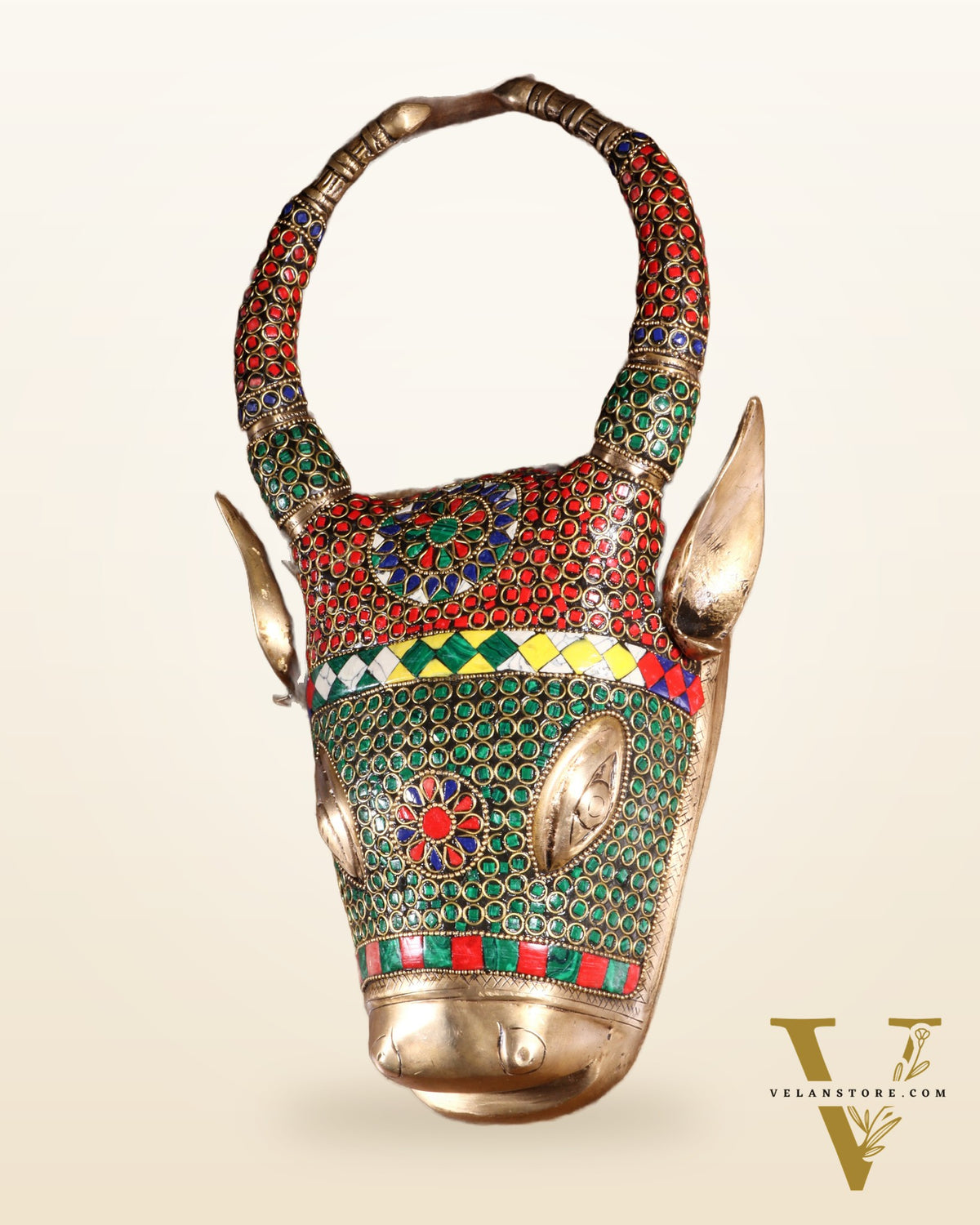 Brass Cow Head Wall Hanging – stonework 12"