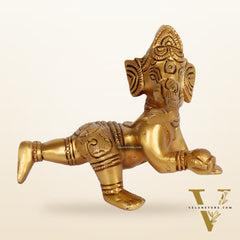 Brass Crawling Baby Ganesha Idol
