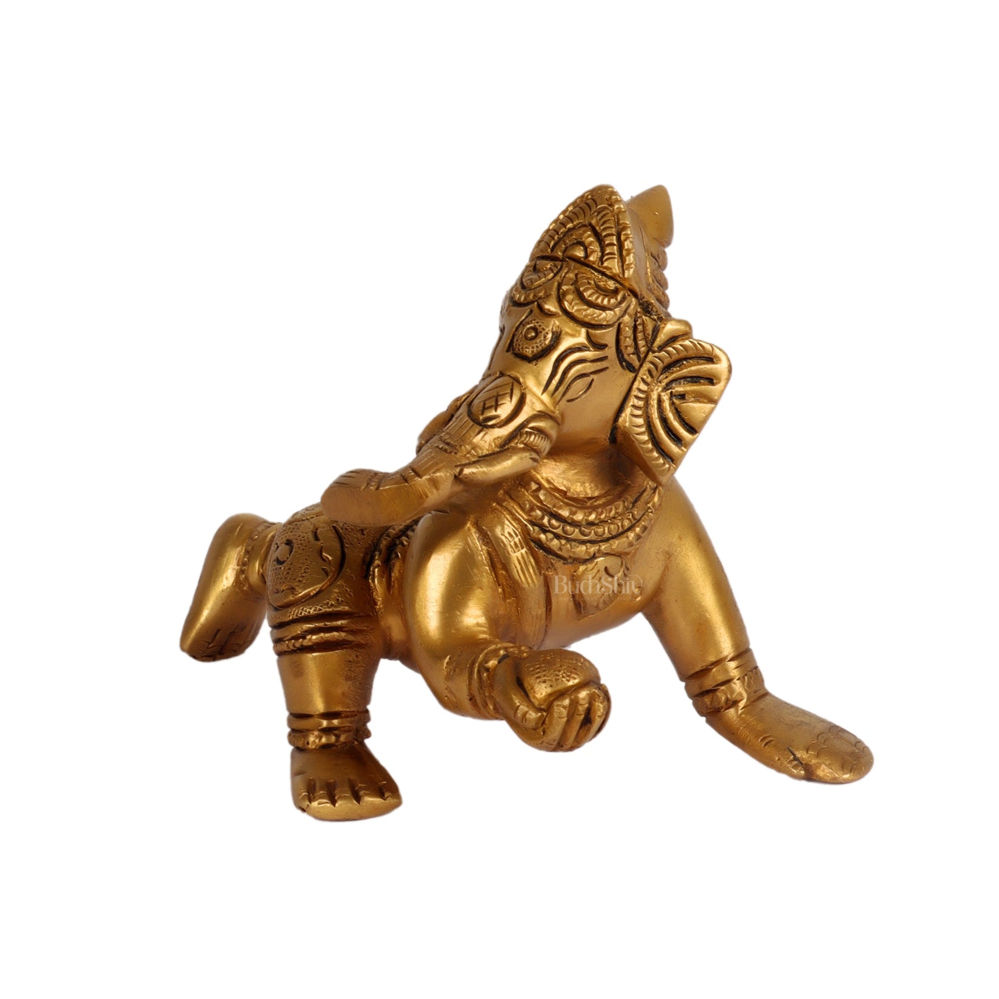 Brass Crawling Baby Ganesha Idol