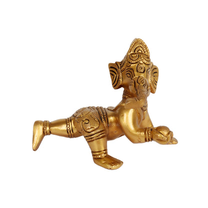 Brass Crawling Baby Ganesha Idol