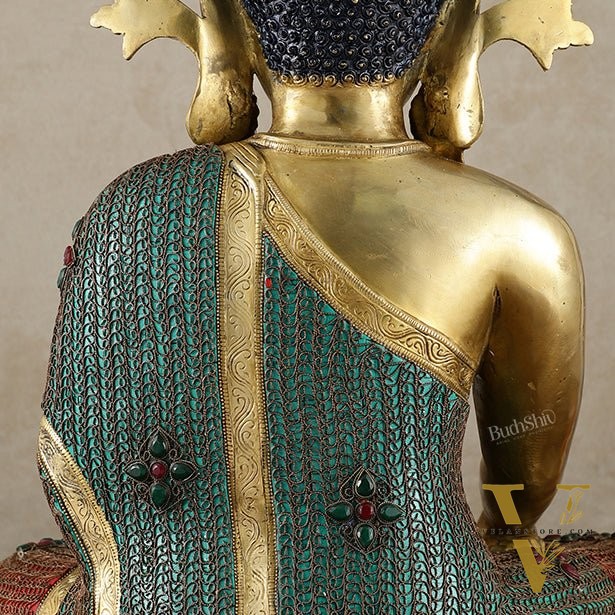 Brass Crown Buddha Statue with Copper Wire Work - 22 Inch