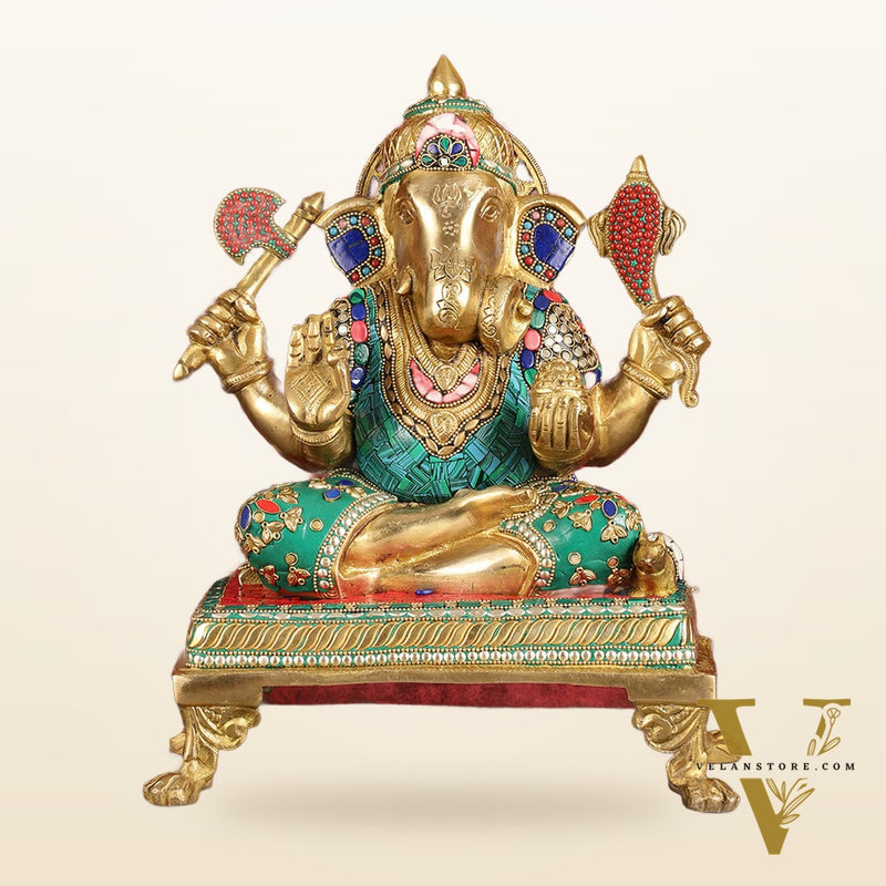 Brass Dagduseth Ganapati Statue 14"