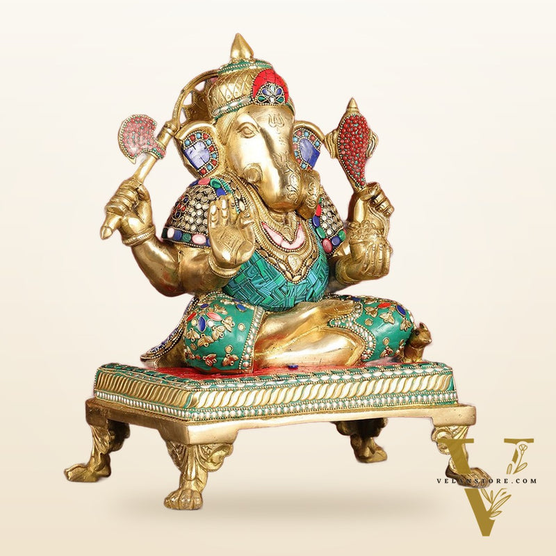 Brass Dagduseth Ganapati Statue 14"