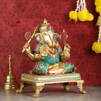 Brass Dagduseth Ganapati Statue 14"