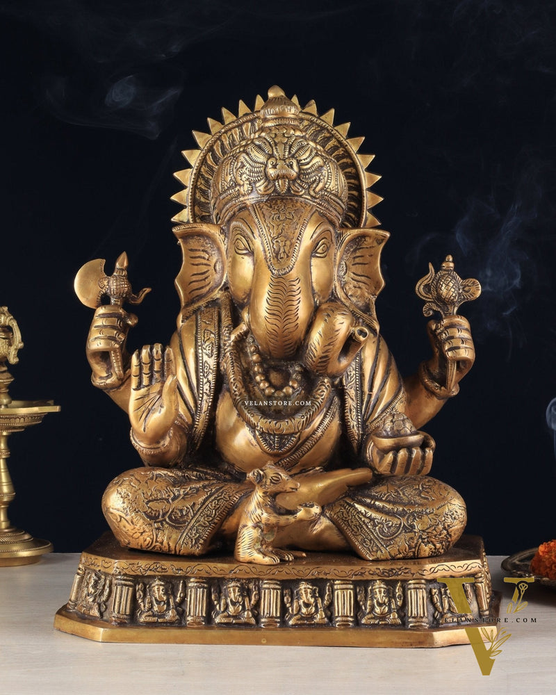 Brass Dagduseth Ganapati Statue – Divine Ganesh Idol (13.5 Inches)