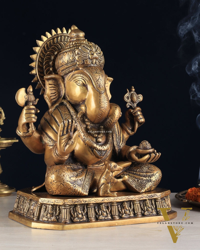 Brass Dagduseth Ganapati Statue – Divine Ganesh Idol (13.5 Inches)
