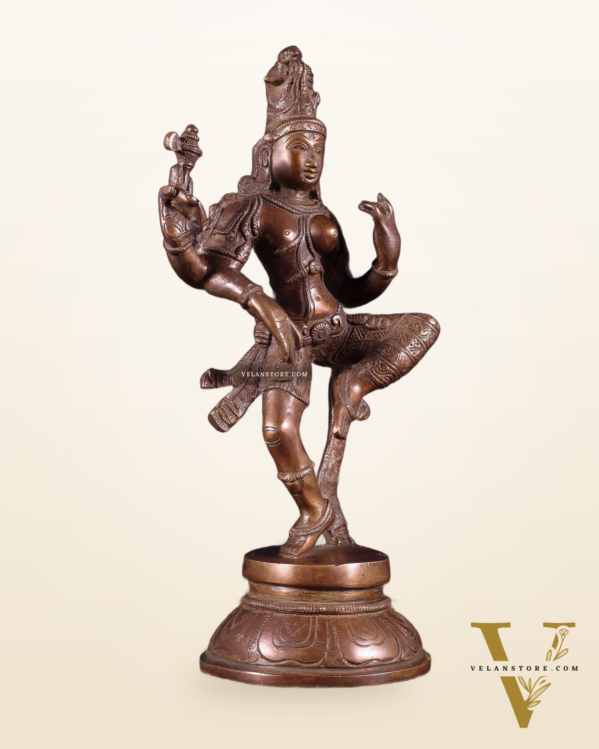 Brass Dancing Ardhanarishvara Statue - 12" Dark brown