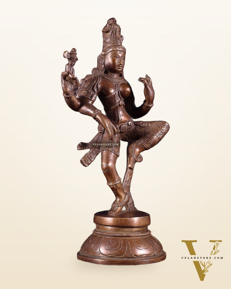 Brass Dancing Ardhanarishvara Statue - 12" Dark brown