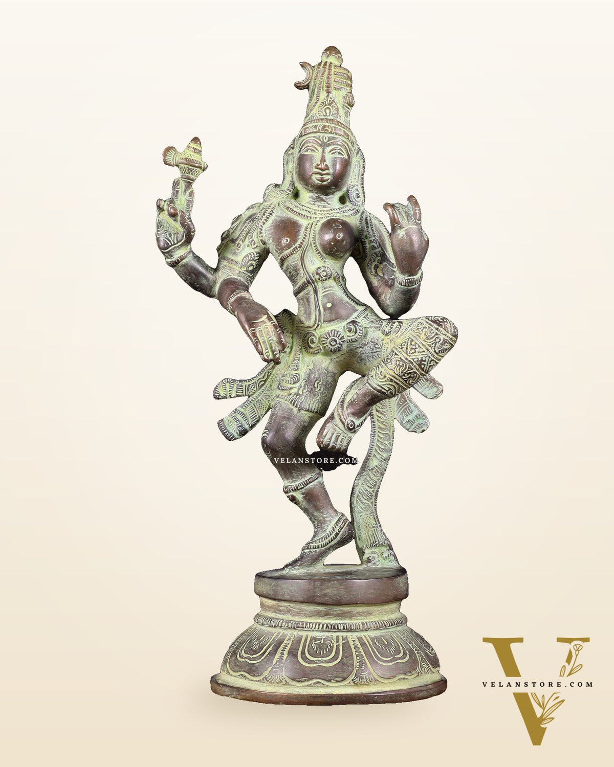 Brass Dancing Ardhanarishvara Statue - 12" stonefinish